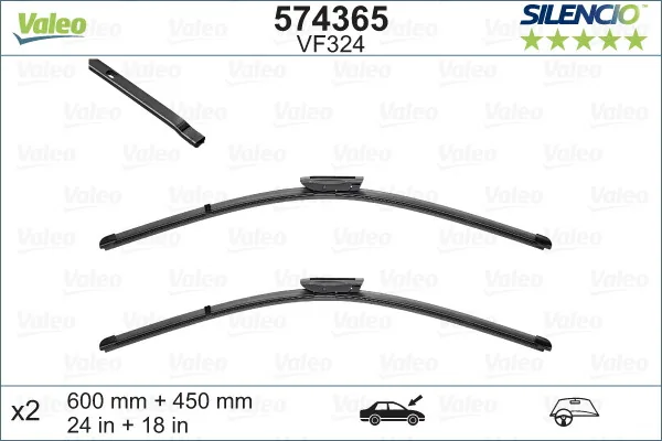 Stergatoare parbriz fara rama 600 mm Valeo Silencio Flat 574365 2 buc, imagine produs