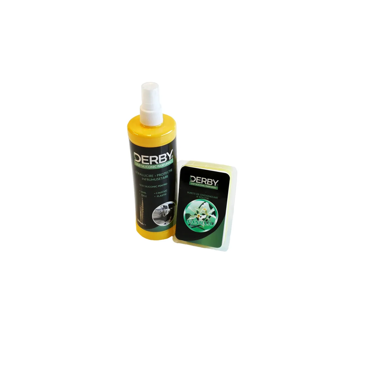 Curatare interior auto DERBY Ulei siliconic bord Vanilie 300 ml burete DBUS115, imagine produs