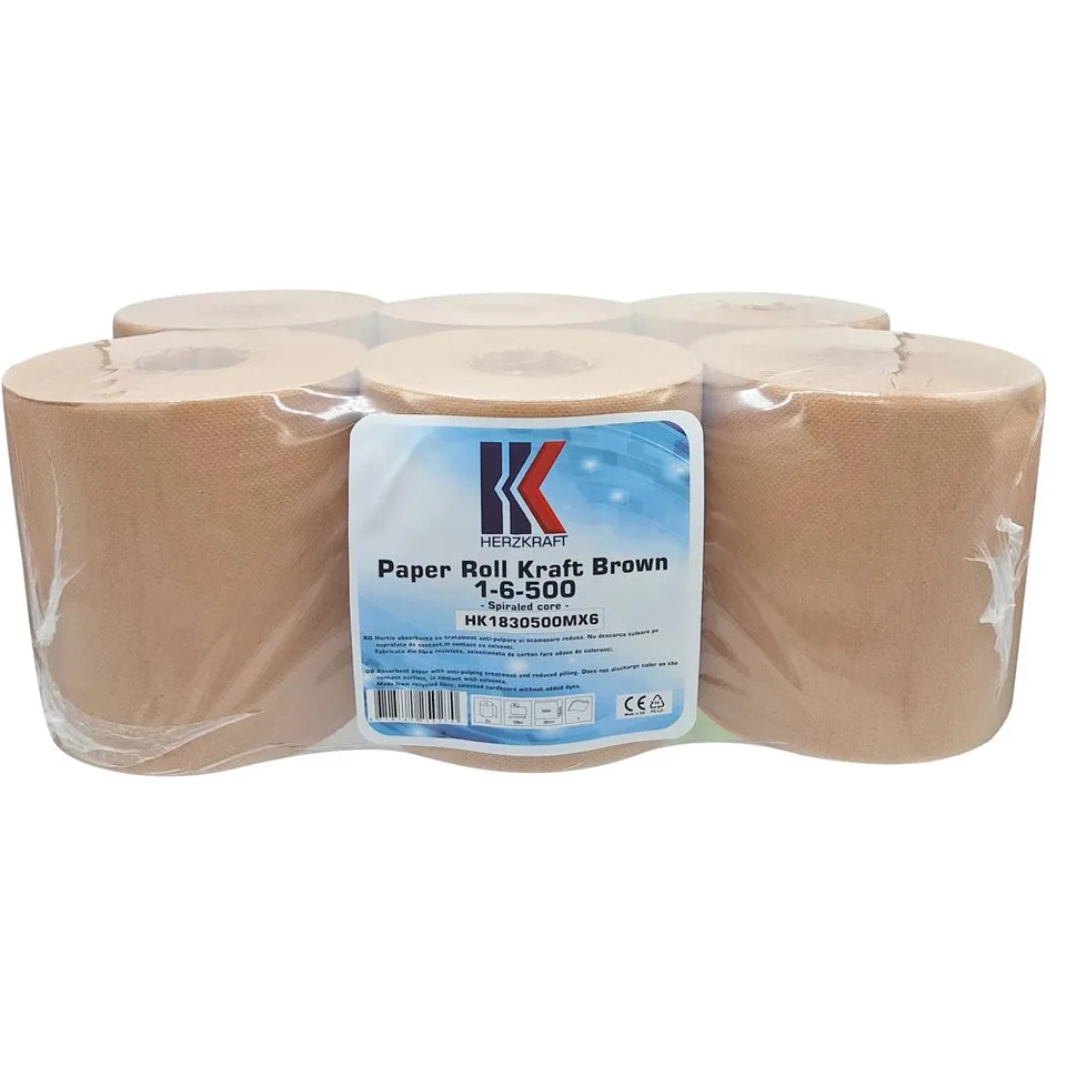 Rola hartie portionata maro 1 strat 18 x 30 cm 500 foi set 6 role HERZKRAFT, imagine produs