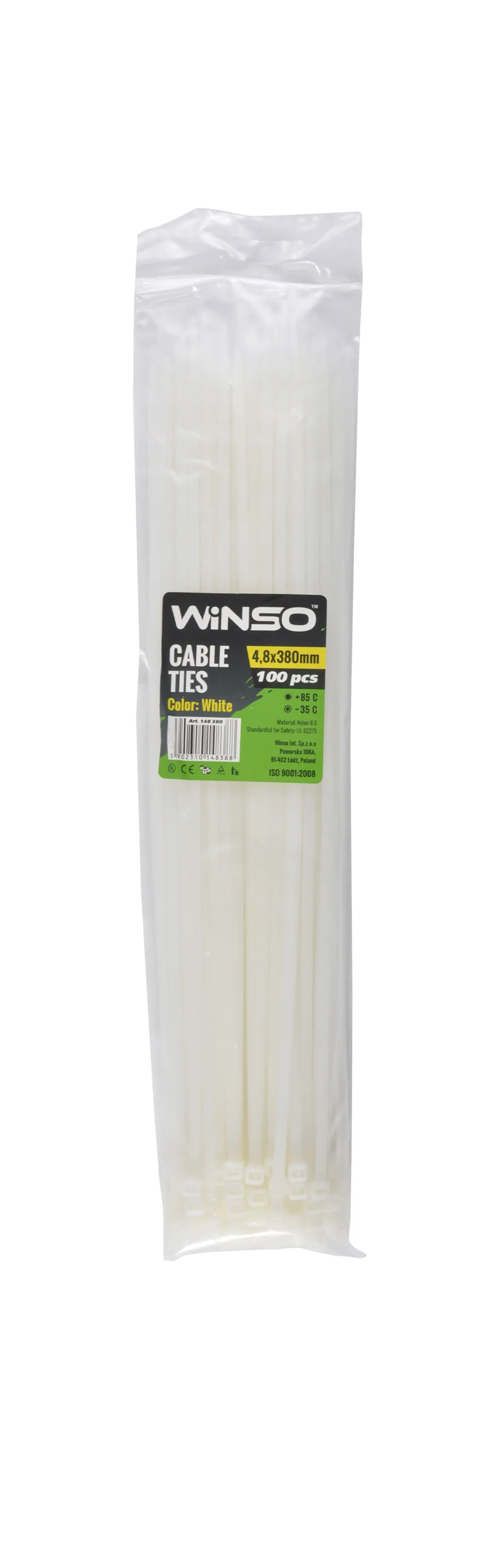 Coliere plastic alb 4.8x380 mm set 100 buc Winso 148380, imagine produs