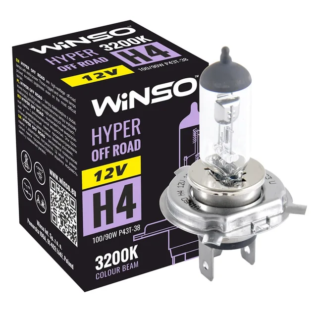 Bec H4 halogen 12V 100/90W 3200K Winso Hyper Off-Road P43t-38, imagine produs