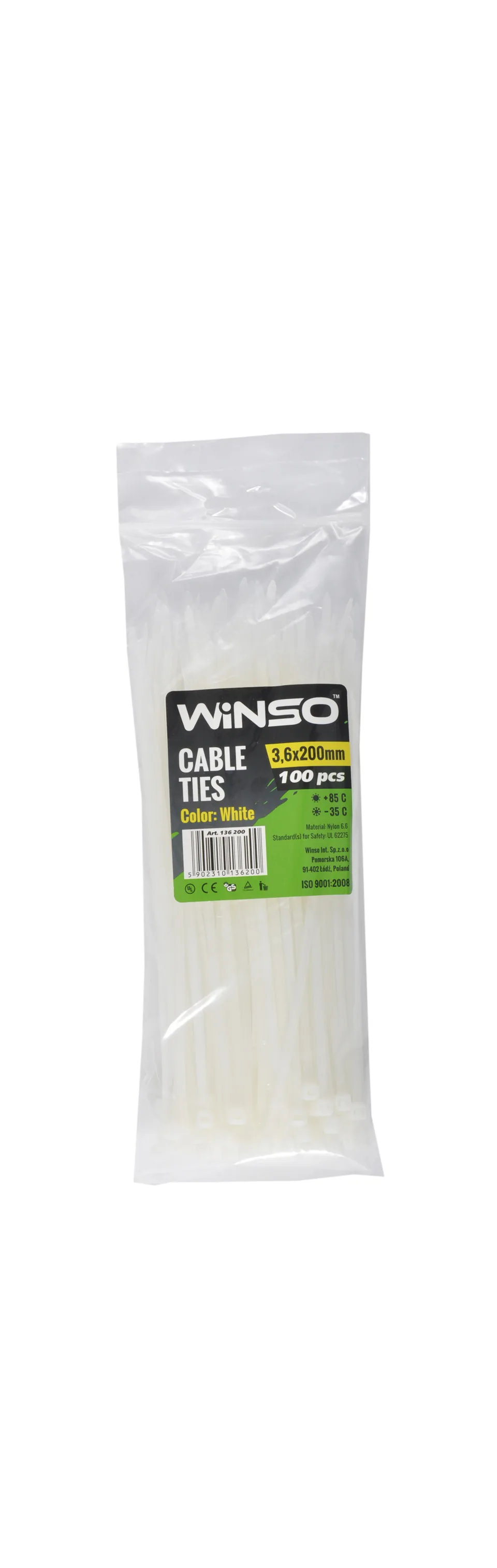 Coliere plastic alb 3.6x200 mm set 100 buc Winso 136200, imagine produs