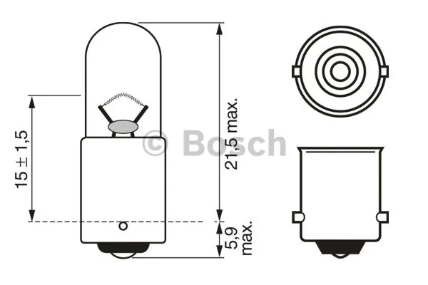 Bec T4W halogen Bosch Pure Light 12V 4W BA9s 1987302207, imagine produs