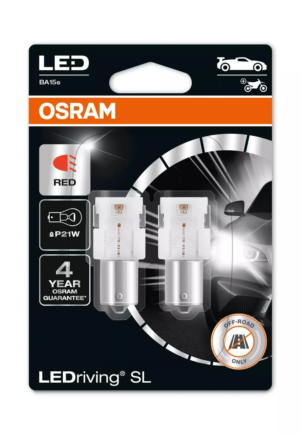 Becuri led auto P21W Osram LEDriving SL 12V 100 lm rosu set 2 buc 7506DRP2BL, imagine produs