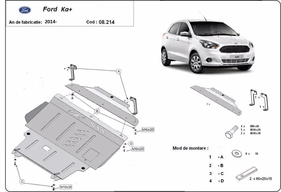 Scut metalic motor si cutie de viteza 2 mm MTR MT029 compatibil cu Ford Fiesta B-Max Transit Courier, imagine produs