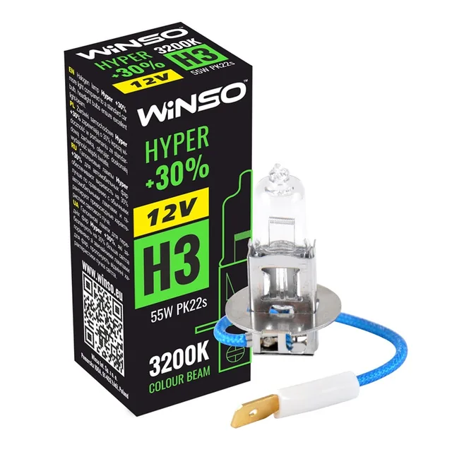 Bec halogen H3 12V 55W 30% 3200K Winso Hyper PK22s, imagine produs