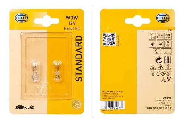 Becuri halogen Hella Exact Fit W3W 12 V 3W Set 8GP003594143, imagine produs