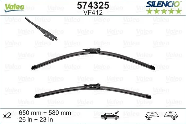 Stergatoare parbriz fara rama 650/580 mm Valeo Silencio FlatBlade OE 574325, imagine produs