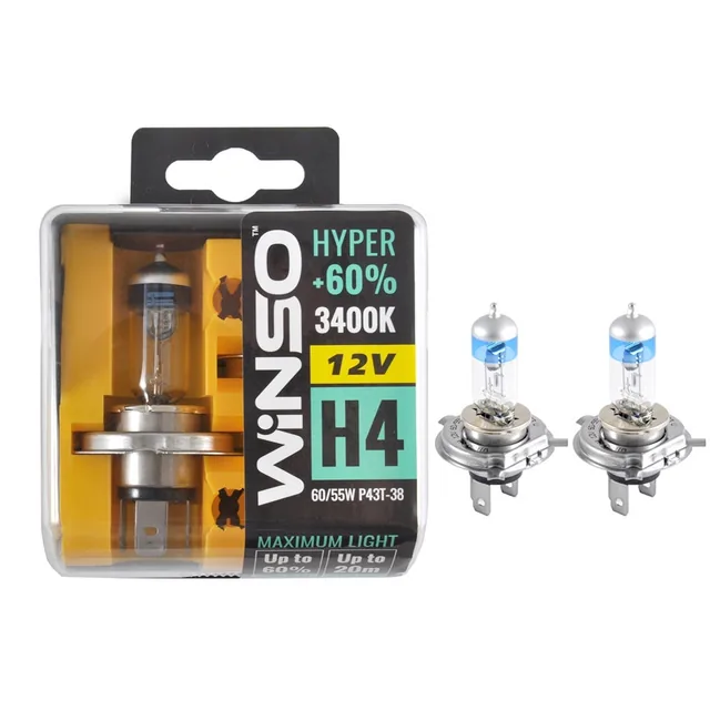 Becuri H4 halogen 12V 60/55W 60% 3400K Winso Hyper P43t-38 set 2 buc, imagine produs