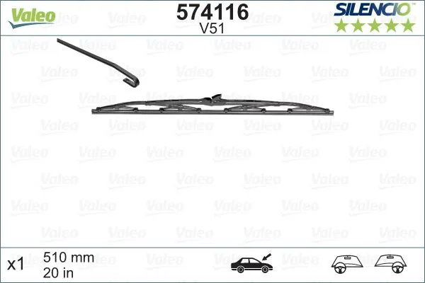 Stergator luneta cu rama 510 mm Valeo Silencio 574116, imagine produs