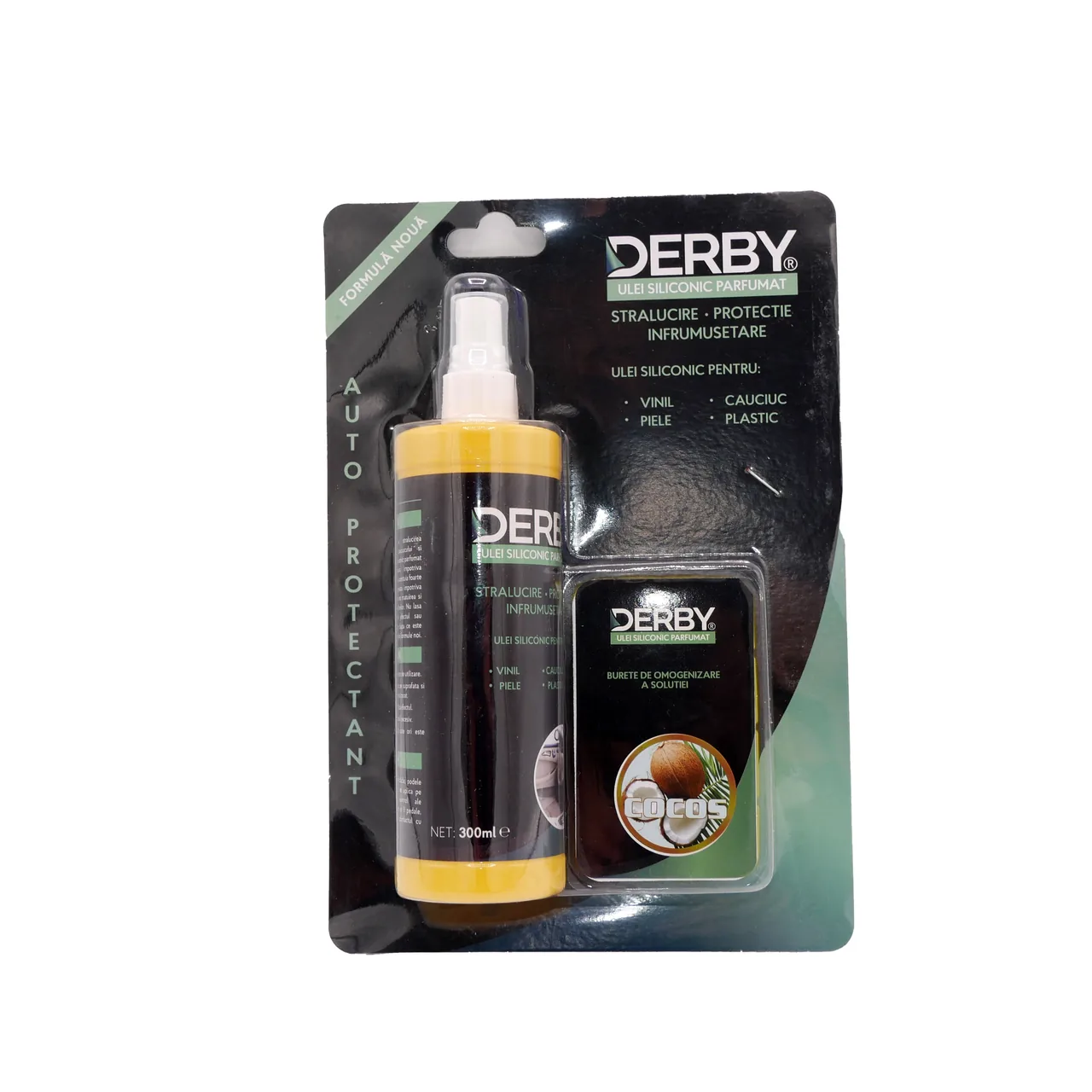 Ulei siliconic parfumat DERBY cocos 300ml 0.3 L cu burete inclus, imagine produs
