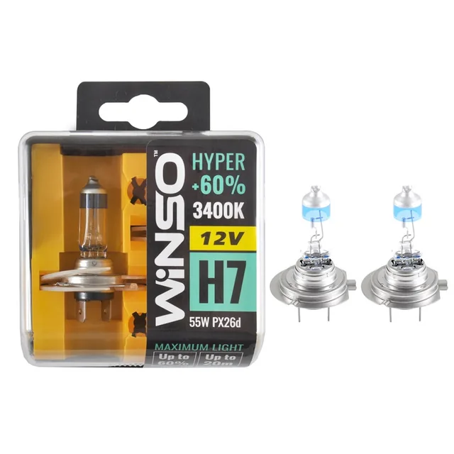 Becuri H7 halogen 12V 55W 60% 3400K Winso Hyper PX26d set 2 buc, imagine produs
