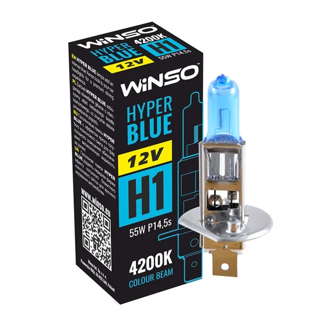 Bec H1 halogen 12V 55W 4200K Winso Hyper Blue P14.5s, imagine produs