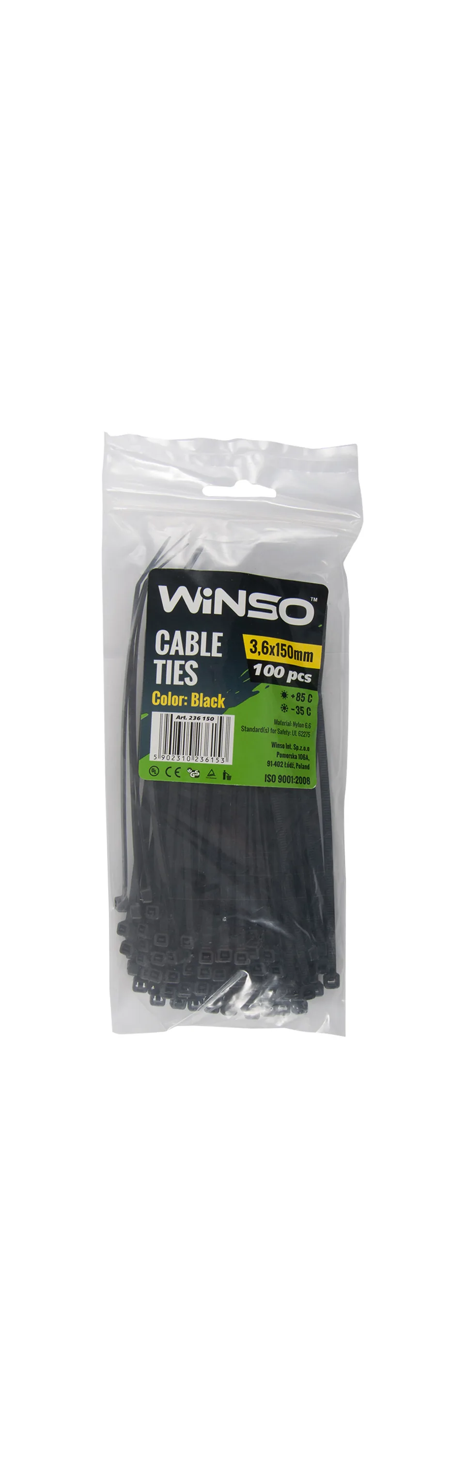 Coliere plastic negru 3.6x150 mm set 100 buc Winso 236150, imagine produs