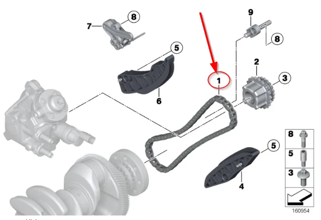 Lant distributie inferior BMW 13529886258 compatibil cu BMW E90, imagine produs