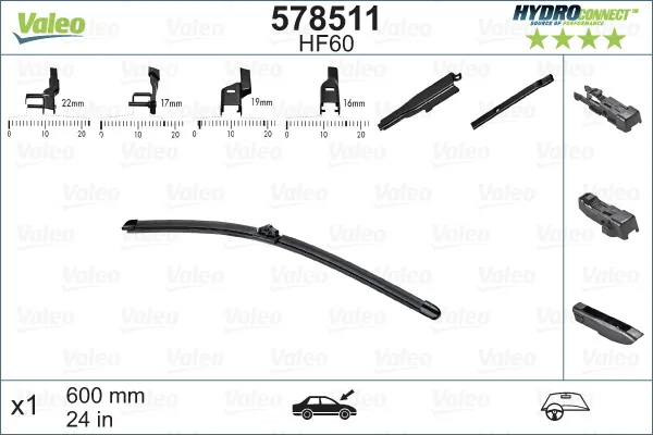 Stergator parbriz Valeo HydroConnect 60 cm 600 mm 578511, imagine produs