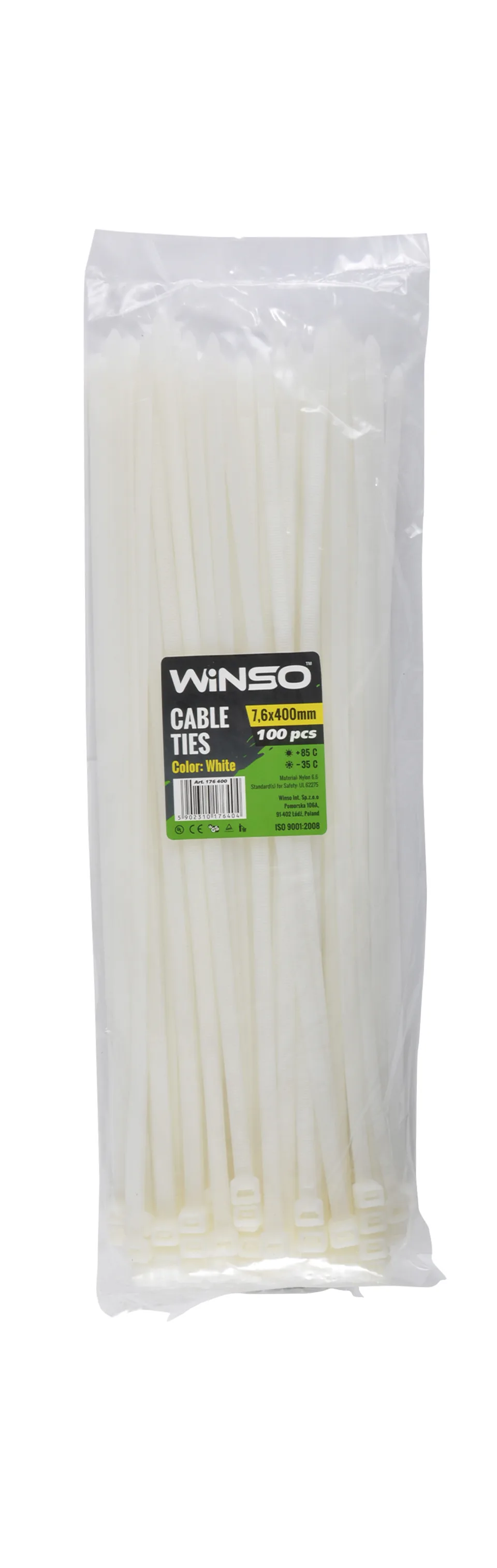 Coliere plastic alb 7.6x400 mm set 100 buc Winso 176400, imagine produs