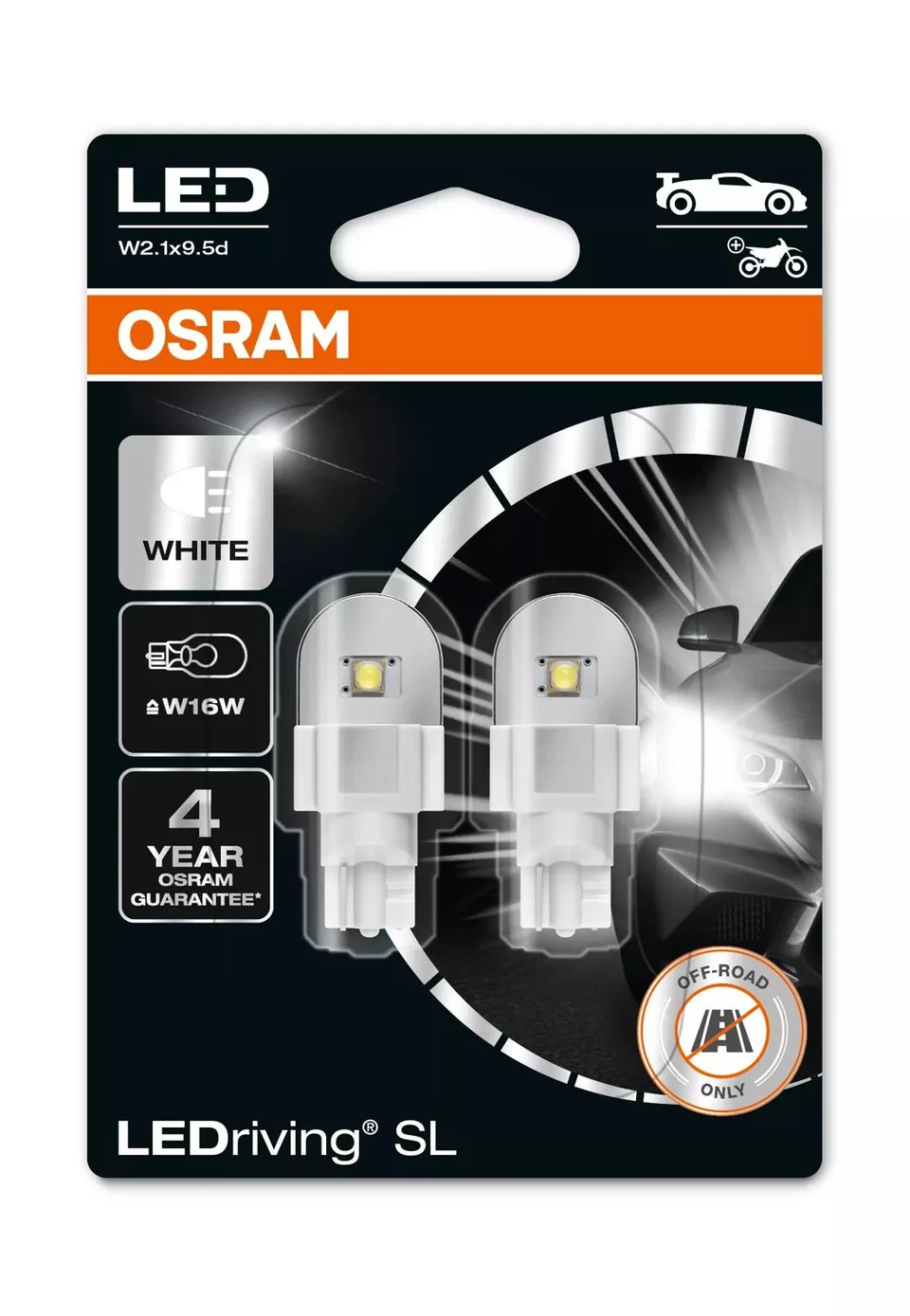 Becuri LED W16W Osram LEDriving SL 6000K L2.1x9.5d 12V 921DWP2BL Set 2 buc, imagine produs