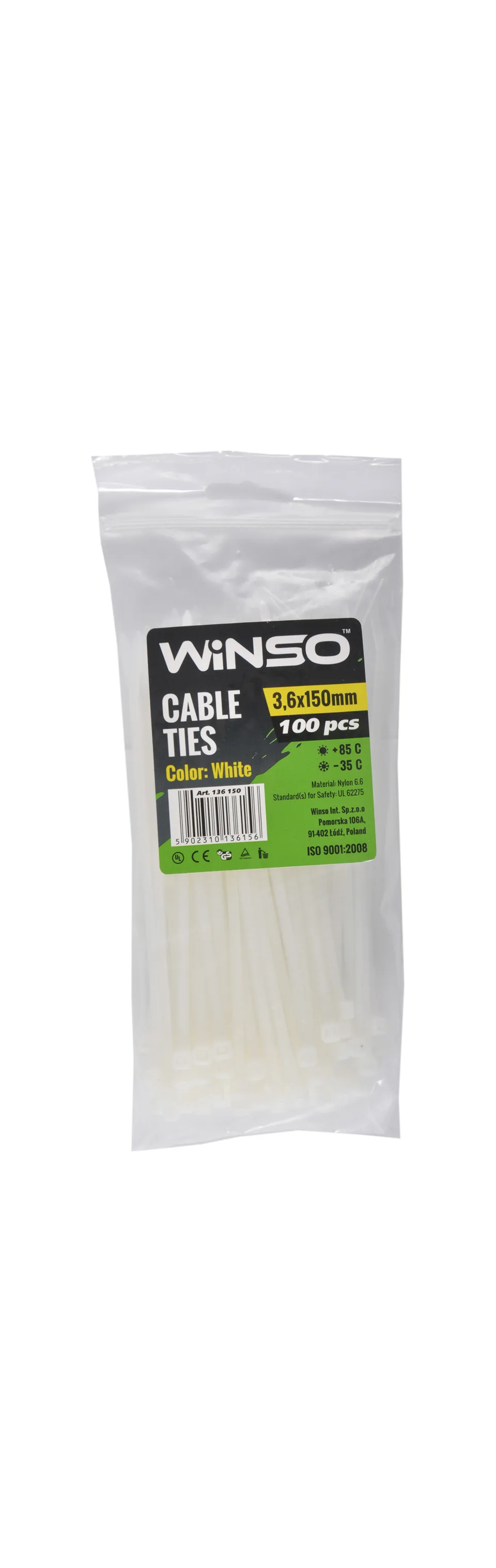 Coliere plastic alb 3.6x150 mm set 100 buc Winso 136150, imagine produs