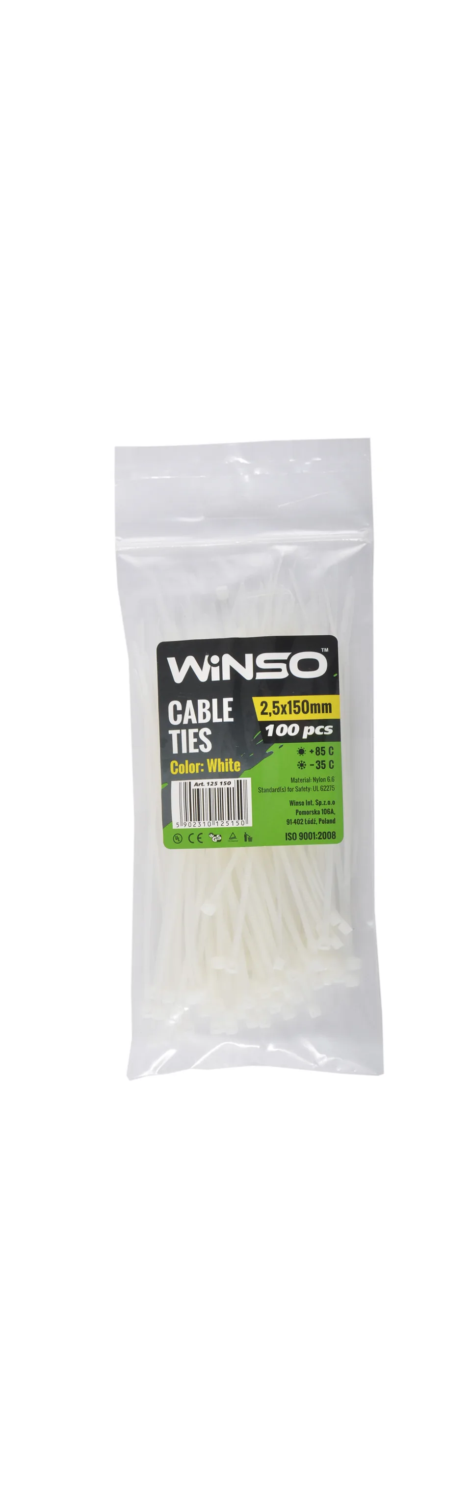 Coliere plastic alb 2.5x150 mm set 100 buc Winso 125150, imagine produs