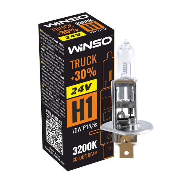 Bec H1 halogen 24V 70W 30% 3200K Winso Truck P14.5s, imagine produs