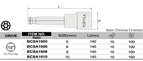 Cheie tubulara lunga hexagonala cu bila 1/2 5-140mm Toptul BCSA1605, imagine produs