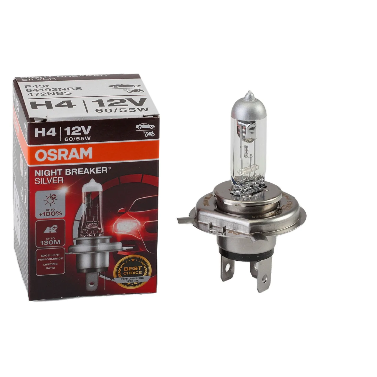 Bec H4 halogen 12V 60/55W Osram Night Breaker Silver P43t, imagine produs
