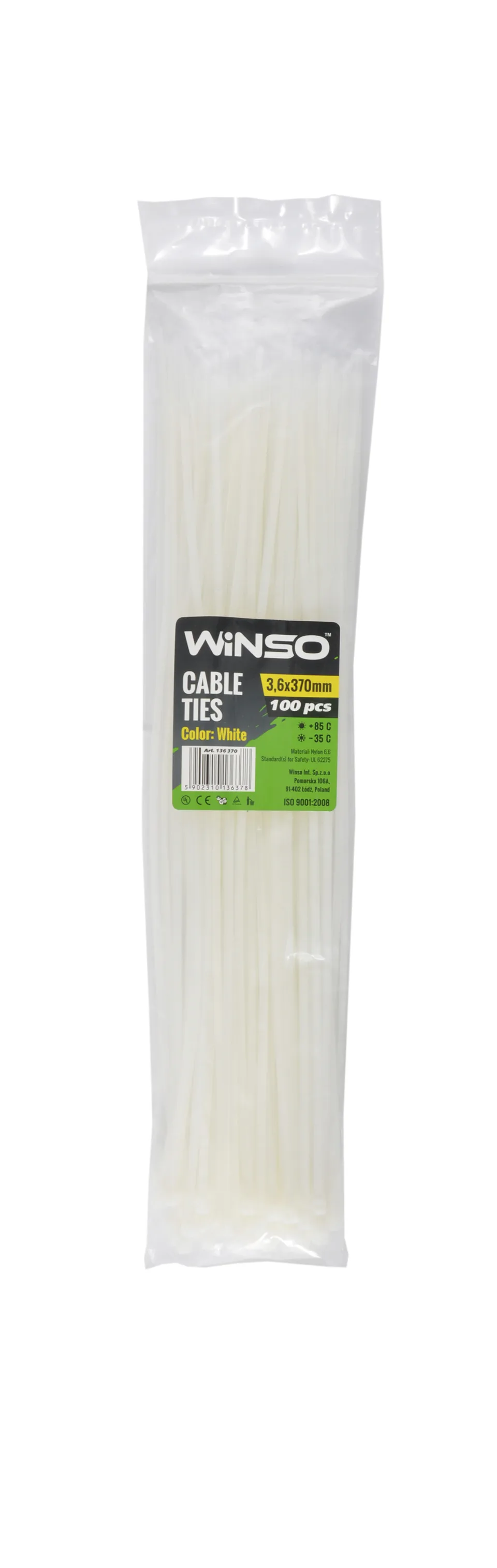 Coliere plastic alb 3.6x370 mm set 100 buc Winso 136370, imagine produs